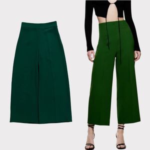 Zara High Waist Wide Leg Culottes Small Green Womens High Rise Cropped Pants